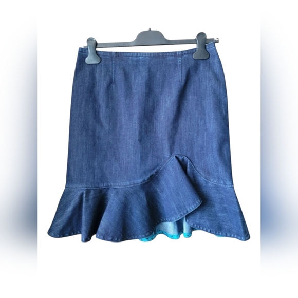 Anthropologie Dresses & Skirts - Anthropologie Leifsdottir Denim Blue Peplum Ruffle Hem Mini Skirt 6